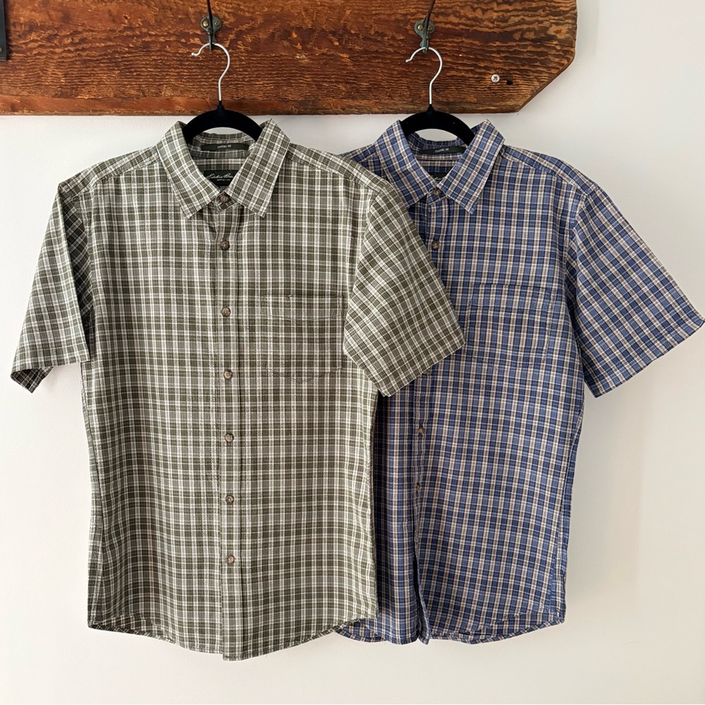 Eddie Bauer—Plaid Check Button Down Short Sleeve Shirts, Classic Fit (Set of 2)